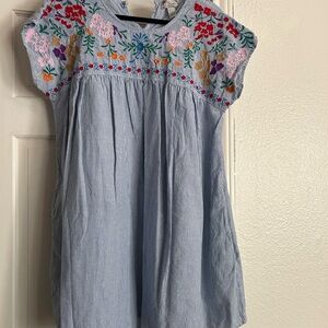 Studio West Blue Striped Dress with Floral Embroidery
